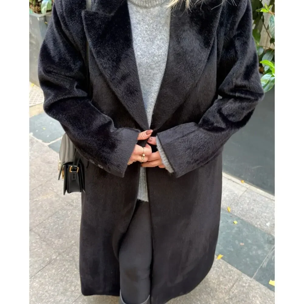 Black Faux Fur Coat Women Luxury Soft Jacket Elegant Plush Outerwear - Picture 2 of 10